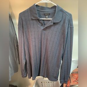 VINTAGE VAN HEUSEN MENS LONG SLEEVE 1/4 Quarter Button up Blue Large